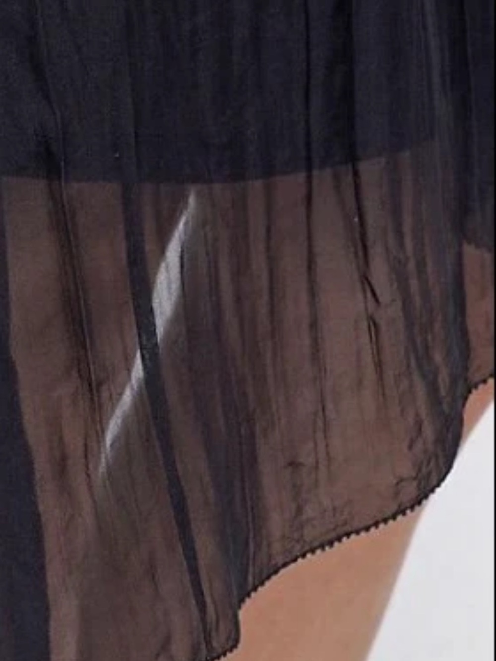 EILEEN FISHER Silk Georgette Black Gathered Sheer U-Neck Sleeveless Dress w Slip - Picture 4 of 11